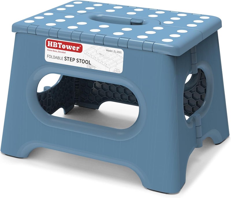 HBTower Folding Step Stool 9 Inch - Holds 600 lb, Non-Slip Surface & Carry Handle - Sturdy Step Stool for Kids, Toddlers & Adults - Compact Foldable Foot Stool for Kitchen, Bathroom, Bedroom(Blue) - Image 1